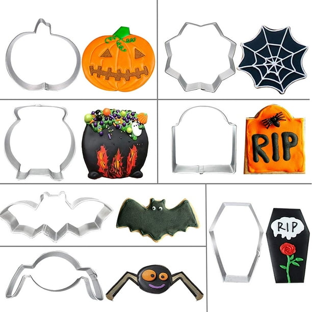 7PCS Halloween Cookie Cutters Set Baking Cauldron Bat Pumpkin Spider Coffin